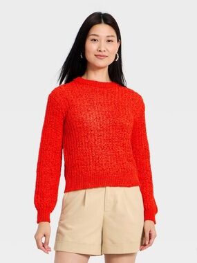 Women’s Long Sleeve Crewneck Pullover Sweater Red Size M A New Day NWT
